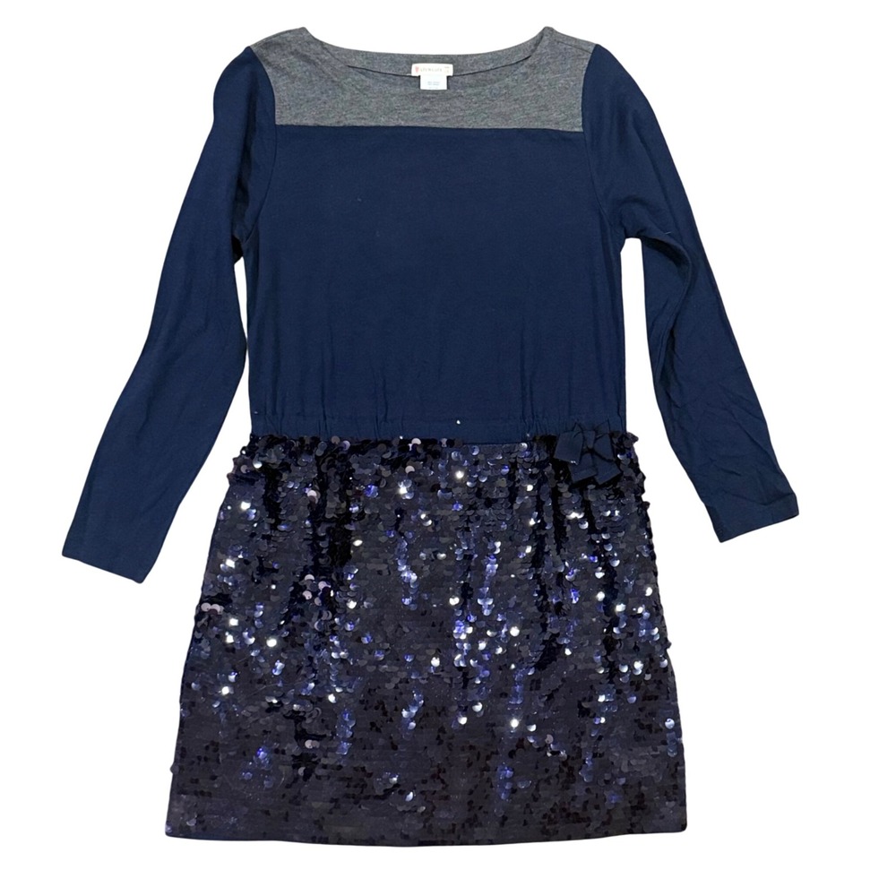 Crewcuts by J. Crew Girls Navy Blue Sequin Dress Size 14 Long Sleeve Sparkle Bow